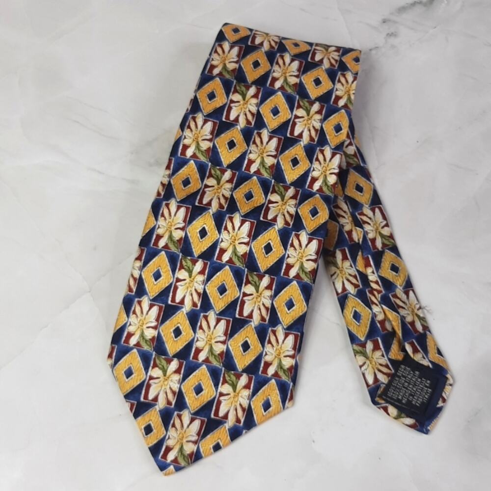 Charleston Tie Rack Floral Silk Tie Yellow Blue